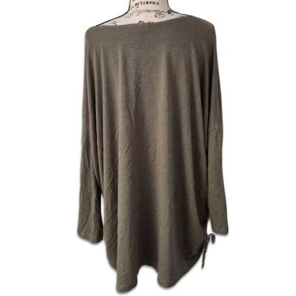 Bryn Walker Cinch Sides Long Sleeves Top Boat Neck Army Green Tunic Oversize M - Picture 2 of 9